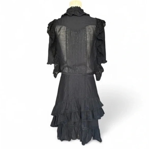 Zadig & Voltaire Ranky Ruffle Lace Trim Dress Noir Witchy Gothic Size XS - Picture 6 of 10
